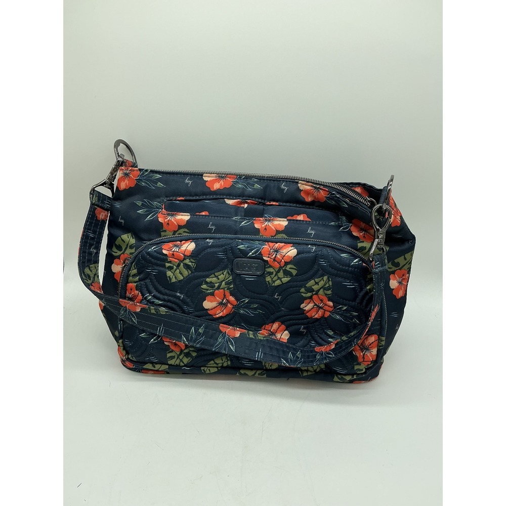 Lug Samba Shoulder Bag Navy Blue Floral Organizer Travel Handbag Purse